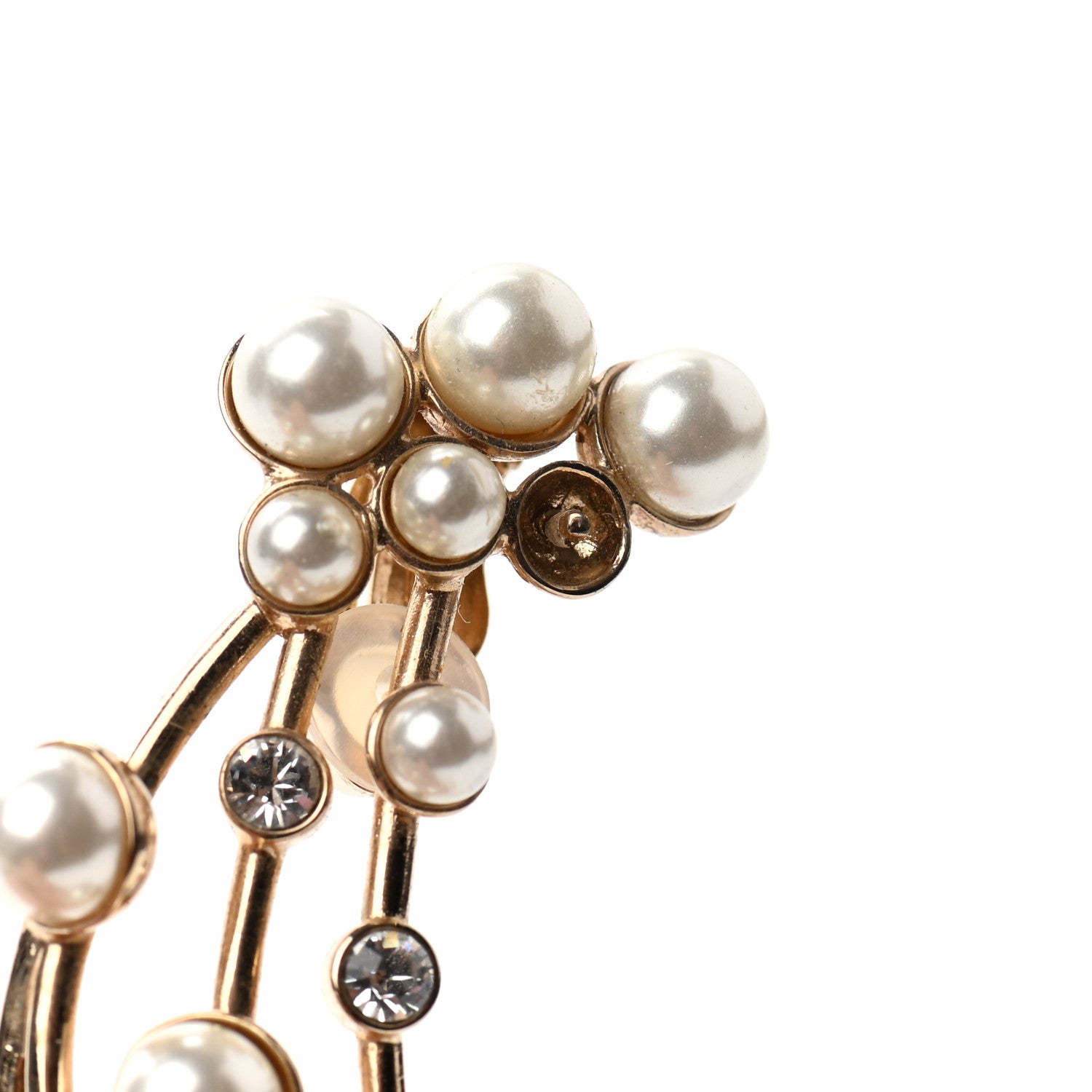 Christian Dior Pearl Crystal Clip On Earring Gold 5 of 5