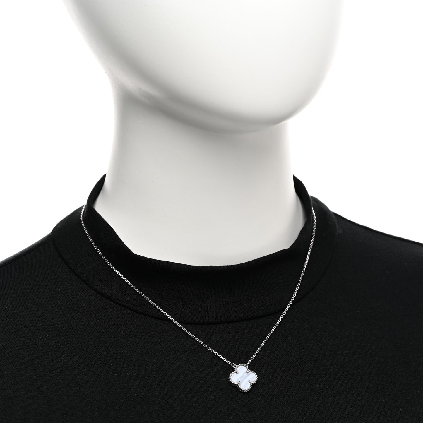 18k White Gold Chalcedony Vintage Alhambra Pendant Necklace