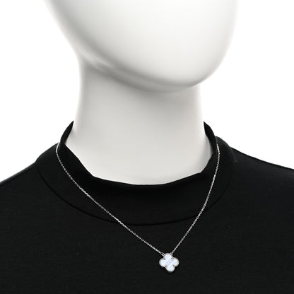 Van Cleef & Arpels 18k White Gold Chalcedony Vintage Alhambra Pendant Necklace 2 of 4