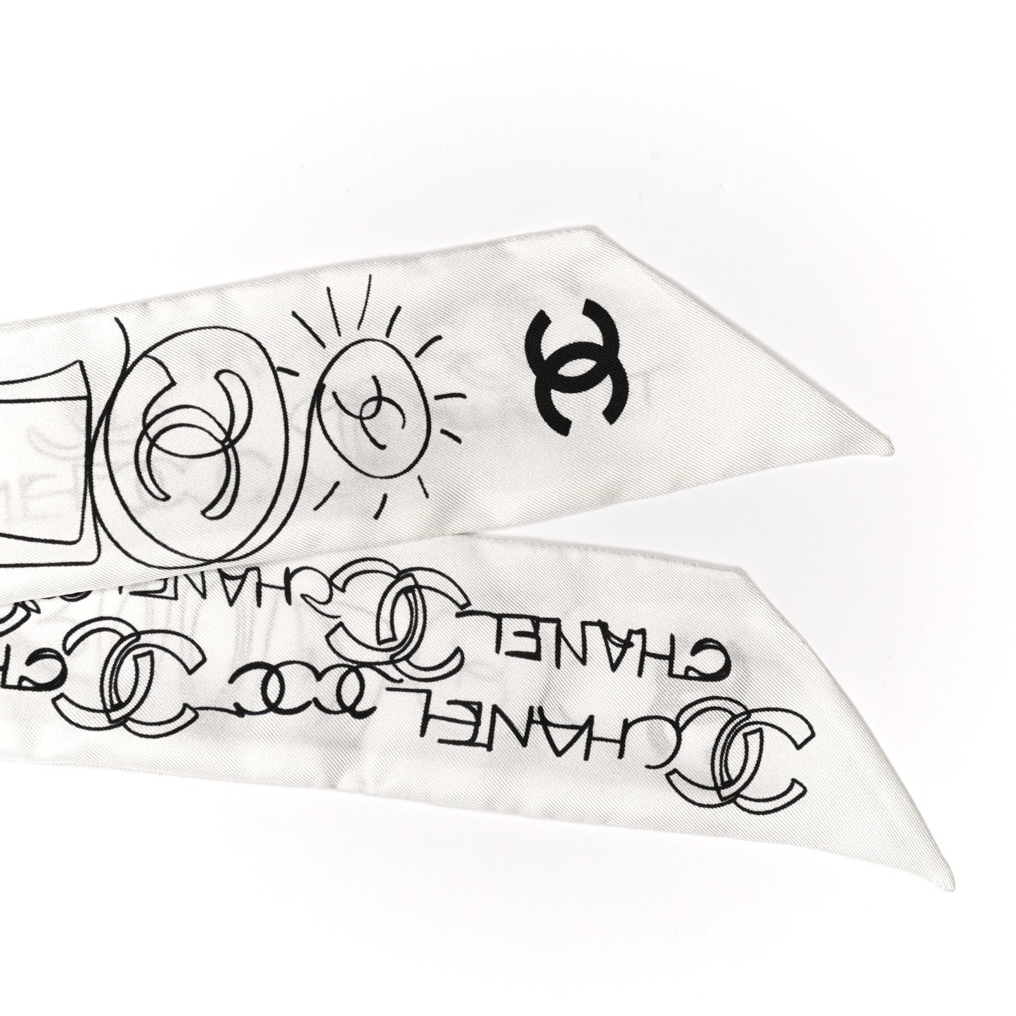 Silk Slim Bandeau Scarf White Black
