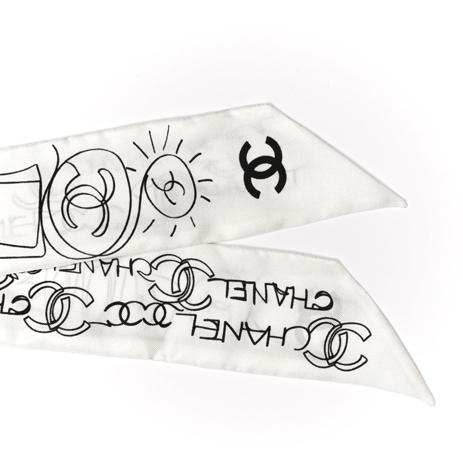 Chanel Silk Slim Bandeau Scarf White Black 3 of 3