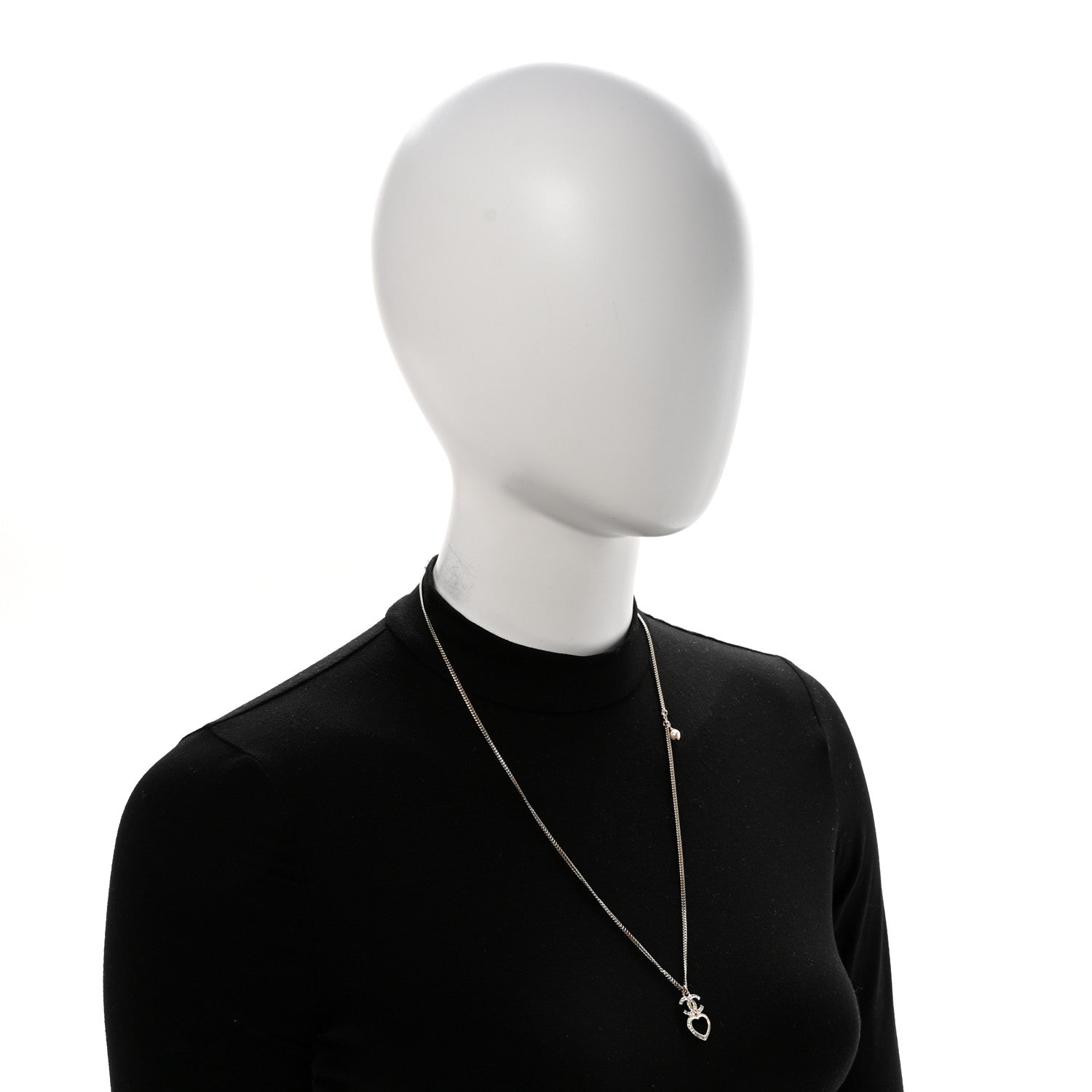 Chanel Crystal Pearl CC Heart Drop Chain Necklace Gold 2 of 7