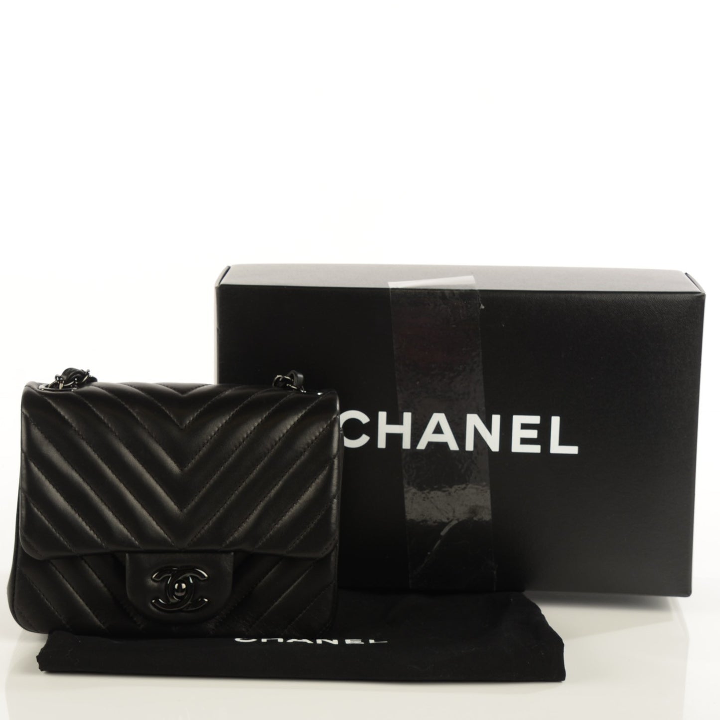 Lambskin Chevron Quilted Mini Square Flap So Black