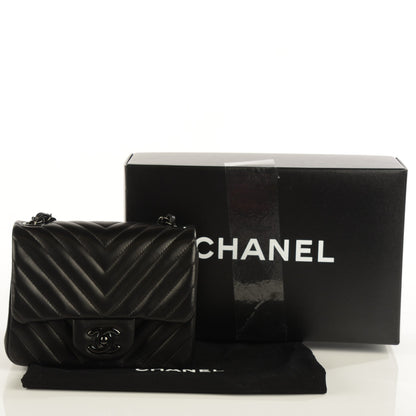 Chanel Lambskin Chevron Quilted Mini Square Flap So Black 5 of 9
