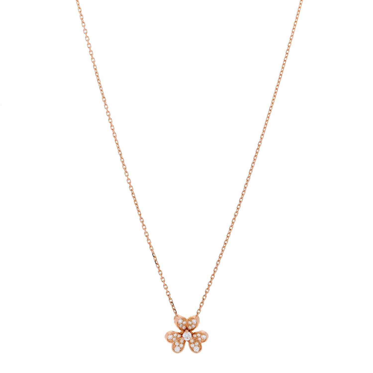 Van Cleef & Arpels 18K Rose Gold Diamond Mini Frivole Pendant Pave Necklace 1 of 5