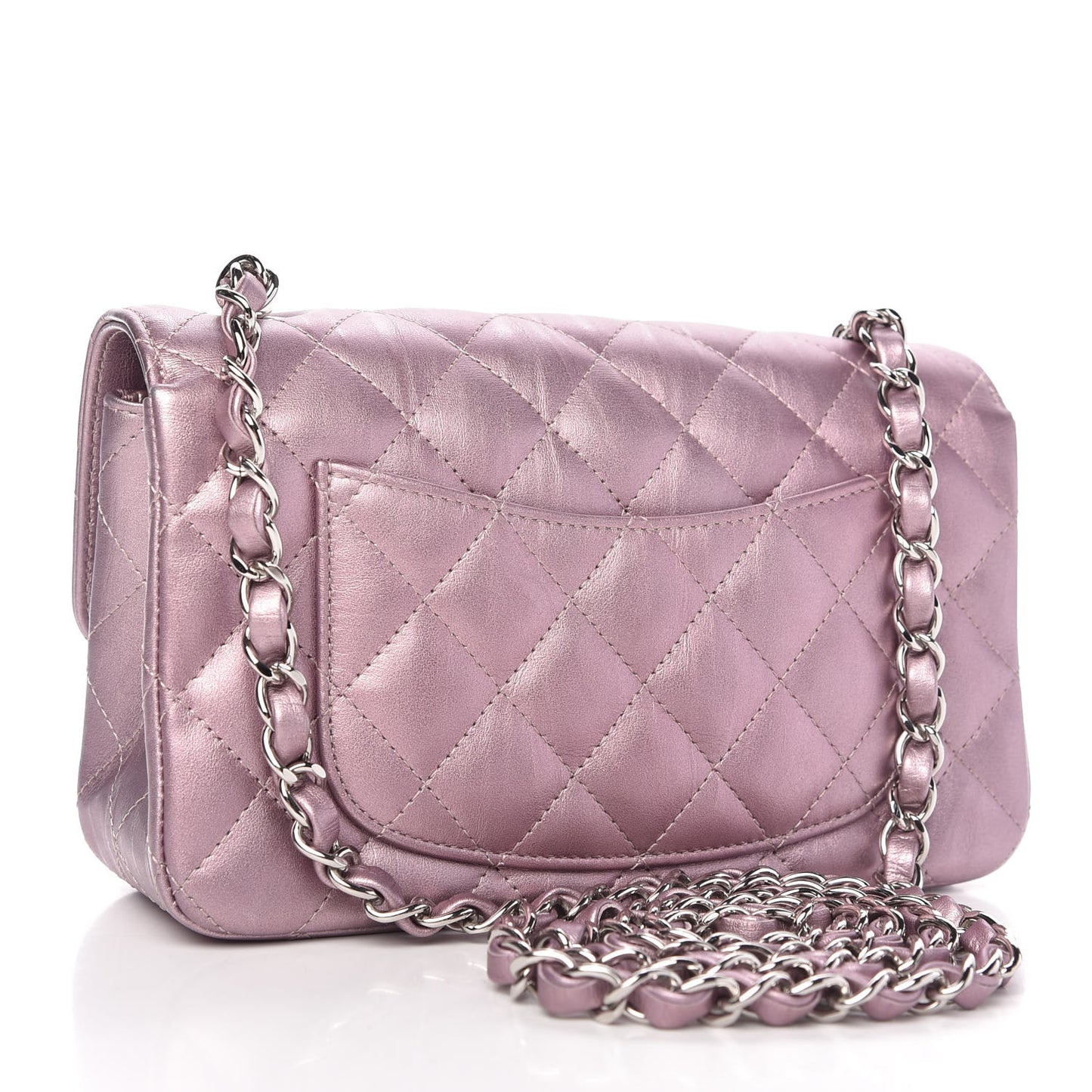 Metallic Calfskin Quilted Mini Rectangular Flap Pink