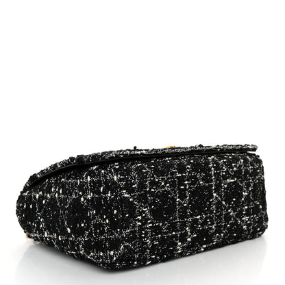 Christian Dior Calfskin Tweed Embroidered Cannage Medium Caro Bag Black White 4 of 10