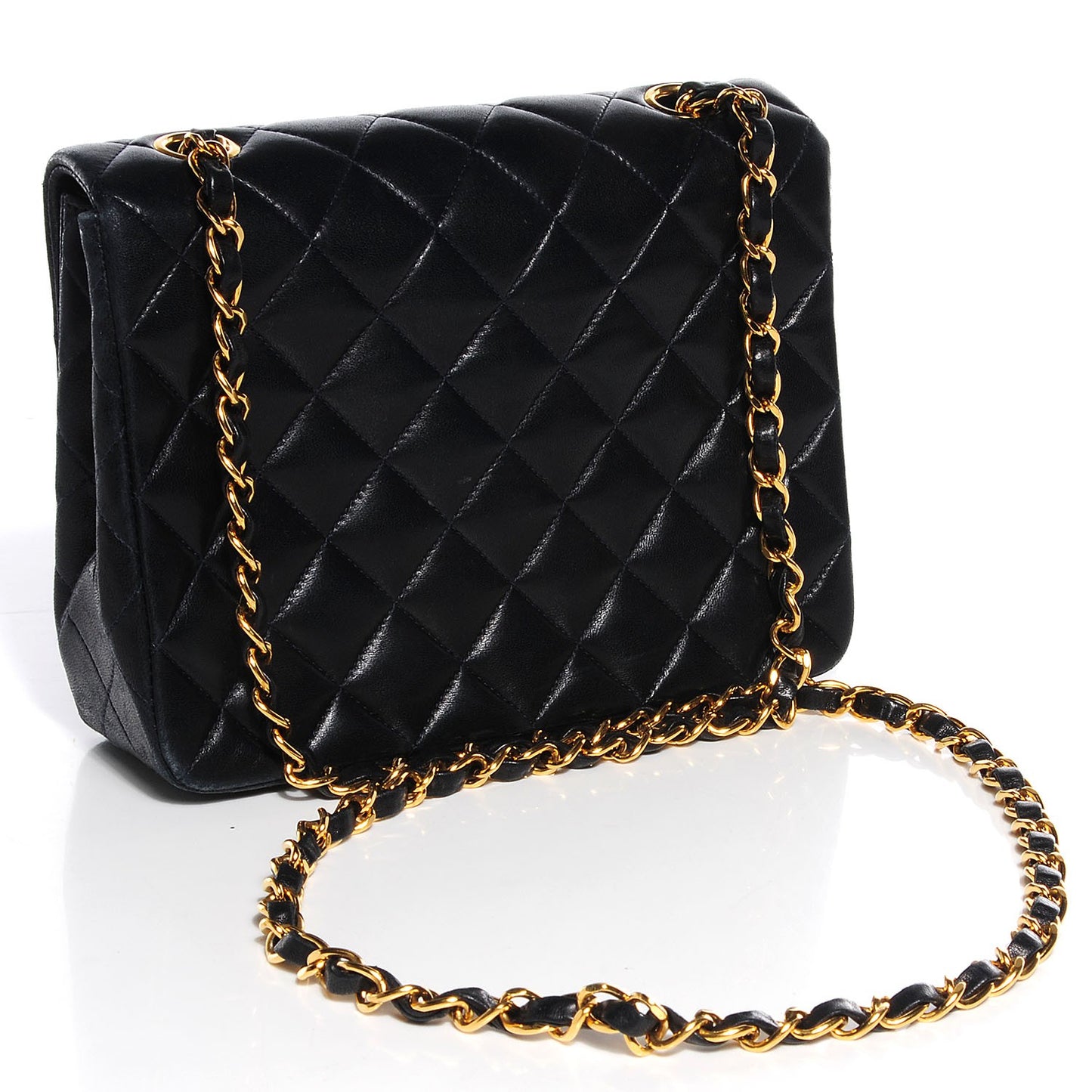 Lambskin Quilted Mini Square Flap Black