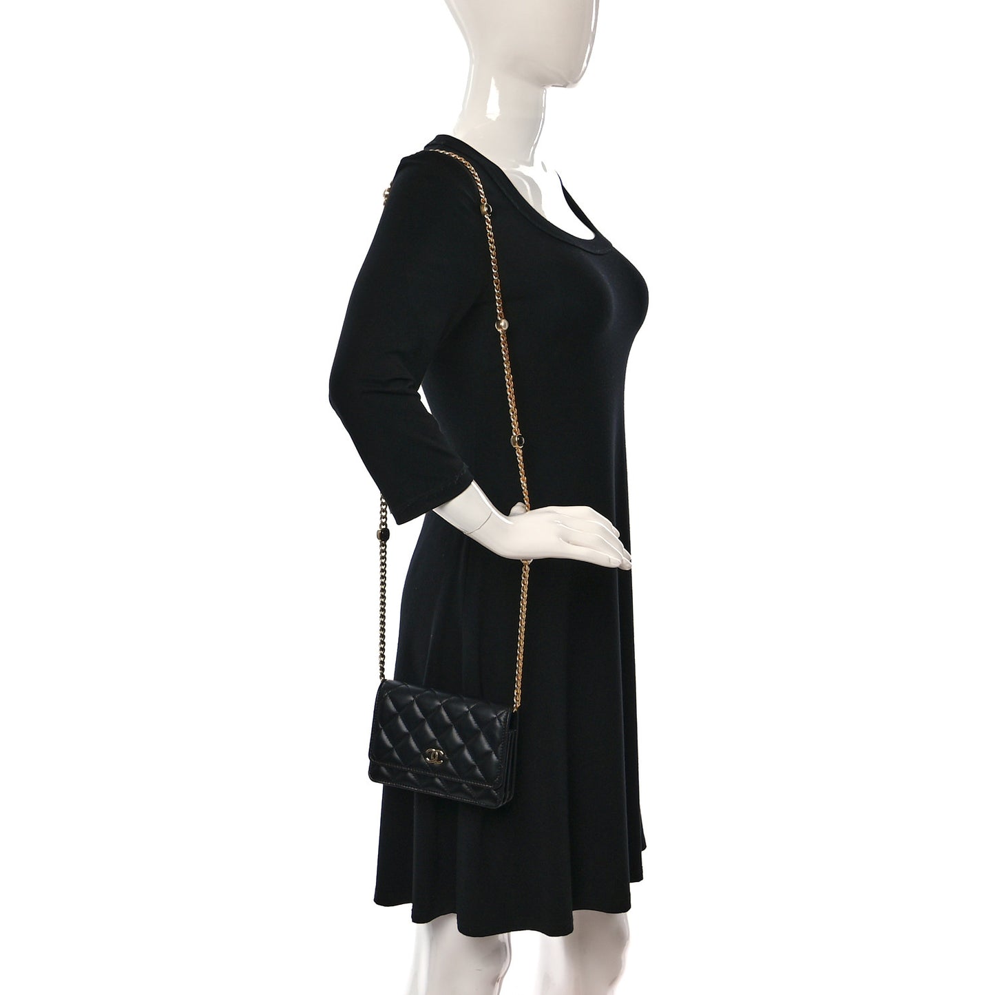 Lambskin Quilted CC Pearl Enamel Clutch on Chain WOC Black