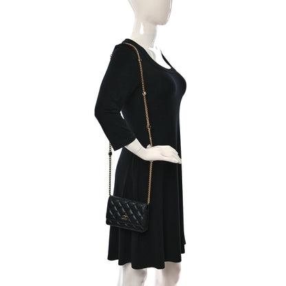 Chanel Lambskin Quilted CC Pearl Enamel Clutch on Chain WOC Black 2 of 13