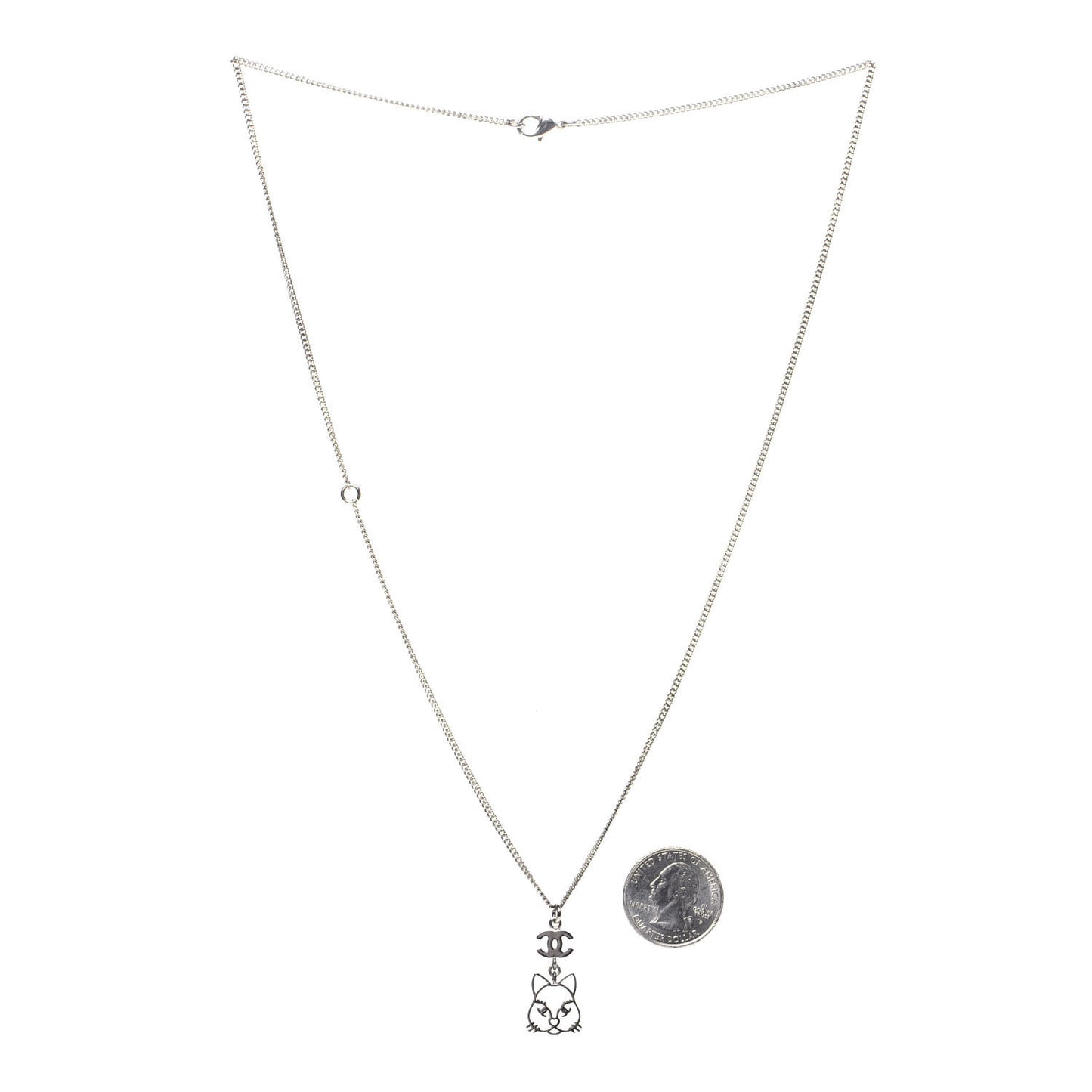 Crystal Emoji Choupette Cat Pendant Necklace Silver