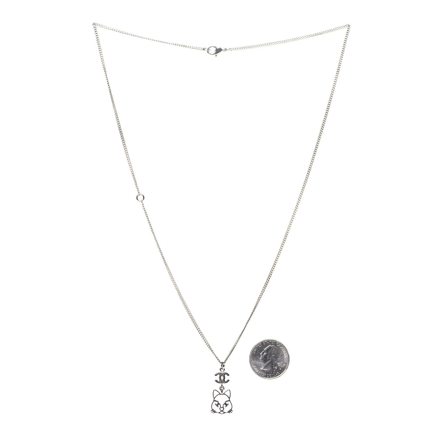 Chanel Crystal Emoji Choupette Cat Pendant Necklace Silver 3 of 8