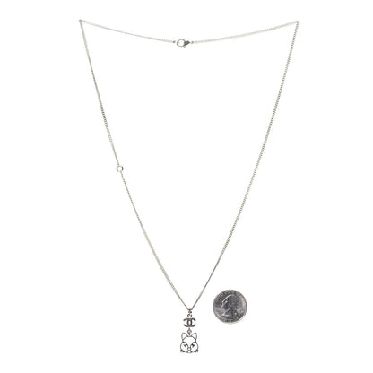 Chanel Crystal Emoji Choupette Cat Pendant Necklace Silver 3 of 8