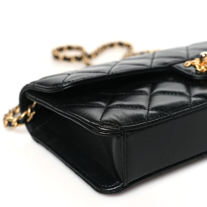 Chanel Shiny Lambskin Quilted Flap Clutch Bag Black 9 of 10