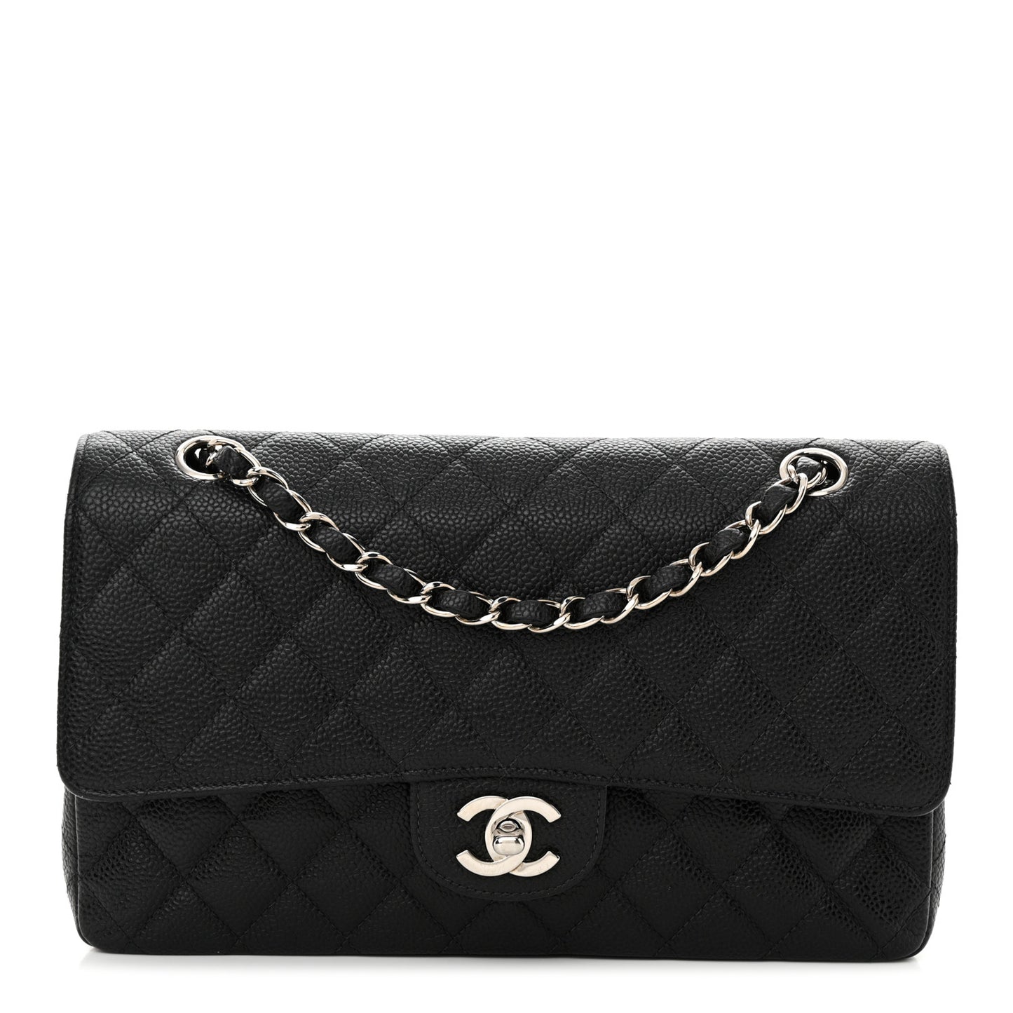 Caviar Quilted Medium Double Flap Black