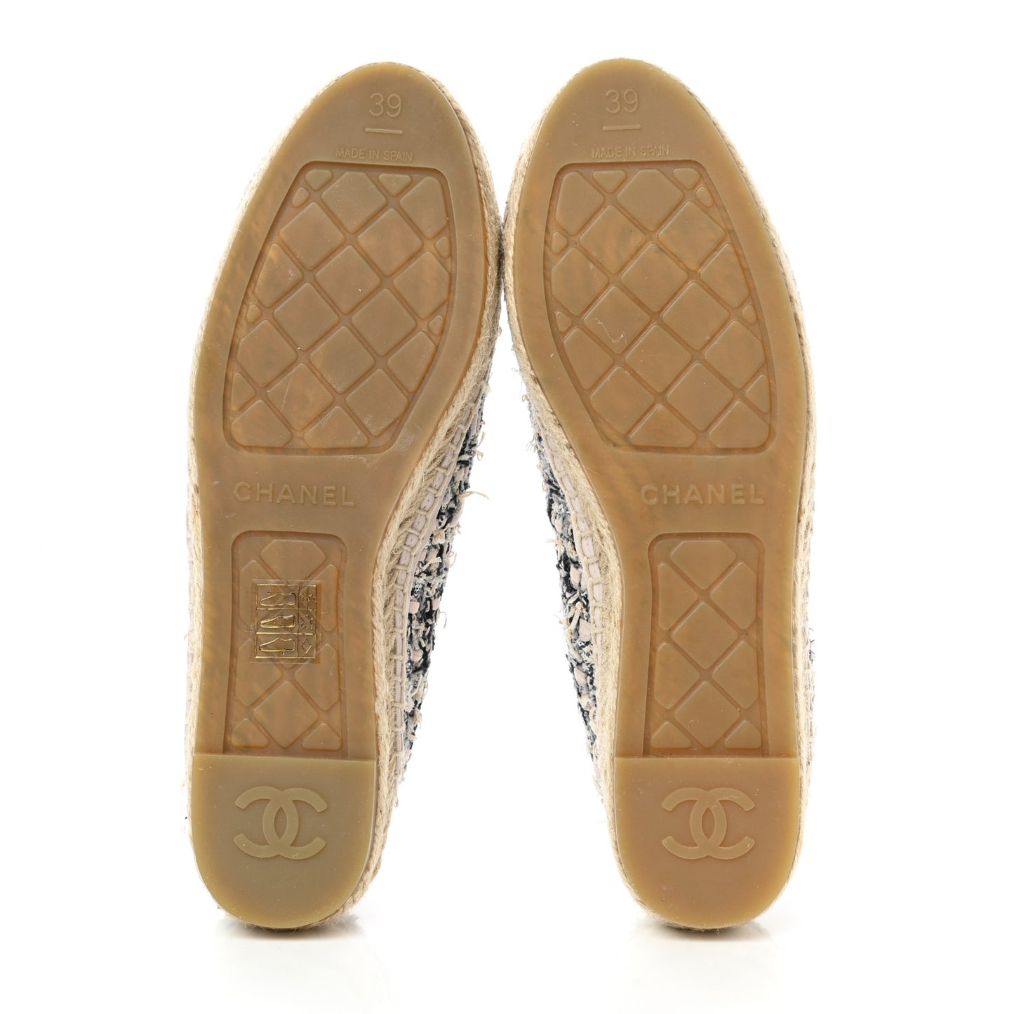 Tweed Lambskin CC Espadrilles 39 Beige Black Pink