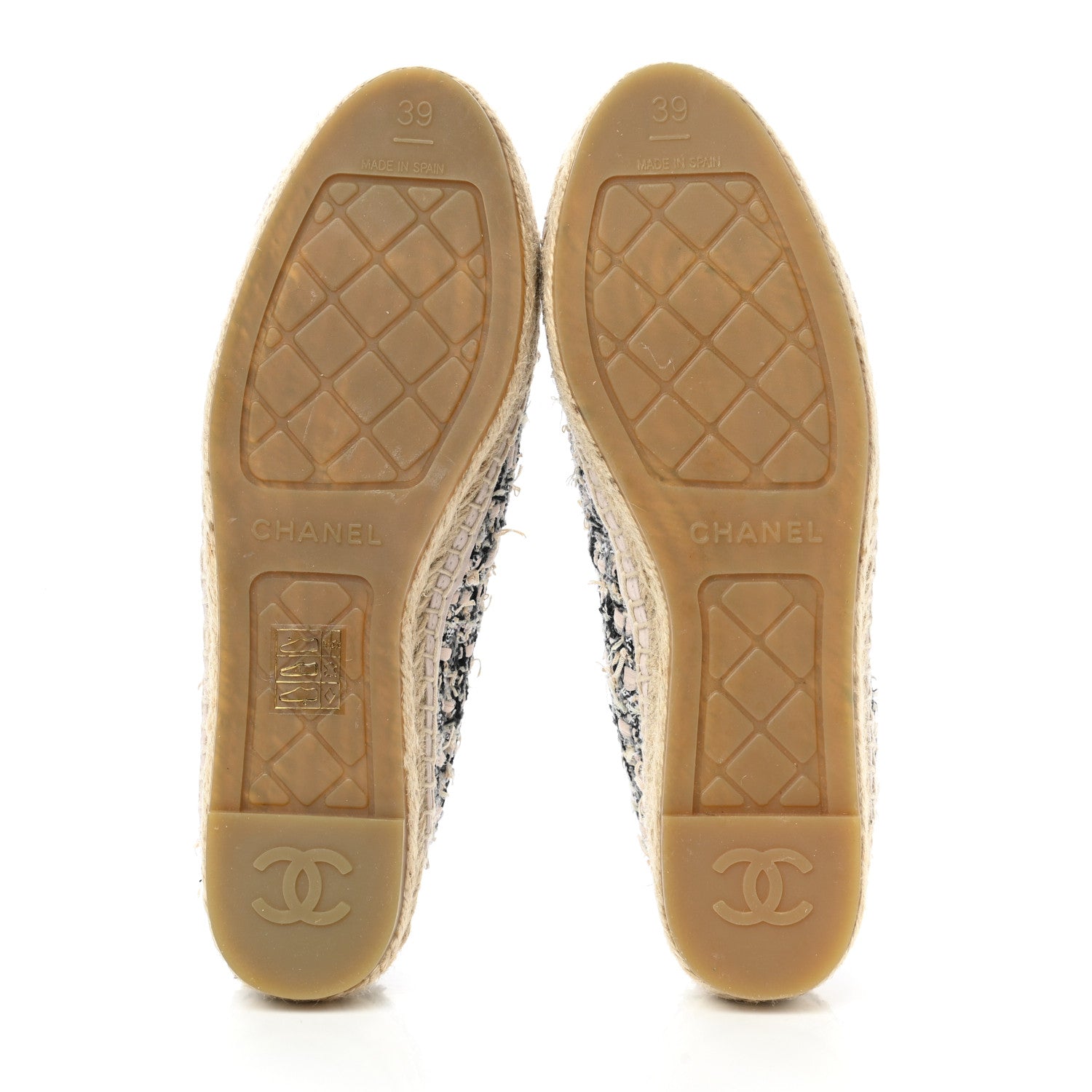 Chanel Tweed Lambskin CC Espadrilles 39 Beige Black Pink 5 of 8