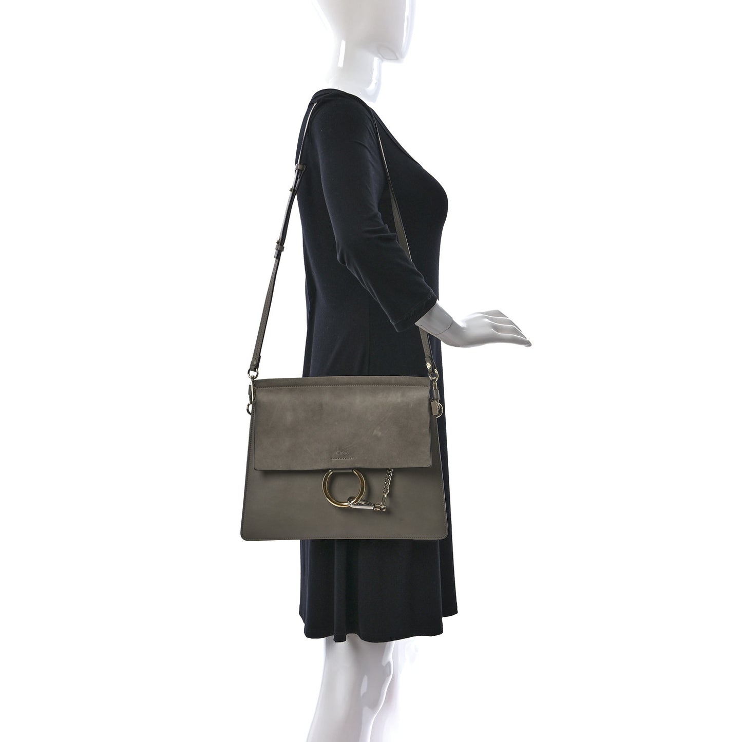 Calfskin Suede Medium Faye Shoulder Bag Motty Grey