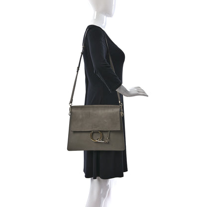 Chloe Calfskin Suede Medium Faye Shoulder Bag Motty Grey 2 of 13
