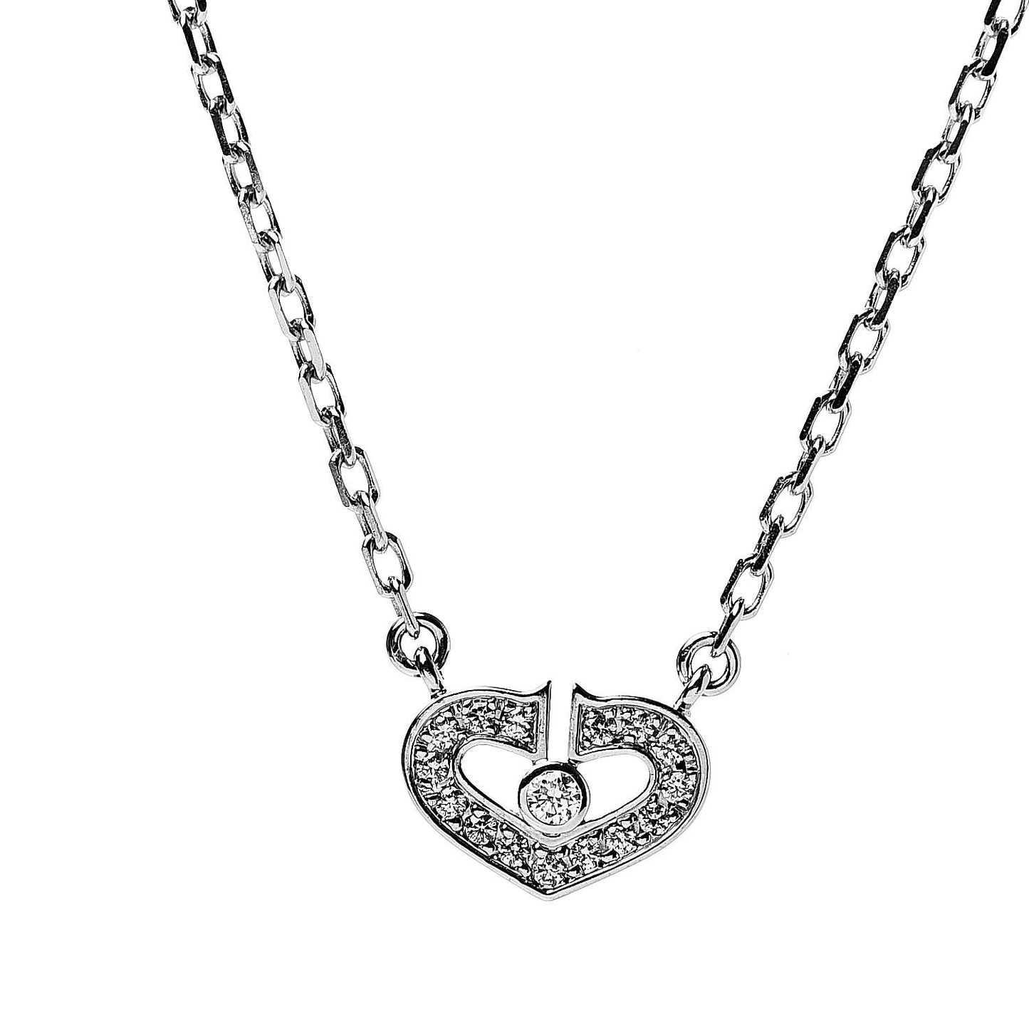 18K White Gold Diamond Hearts and Symbols Necklace