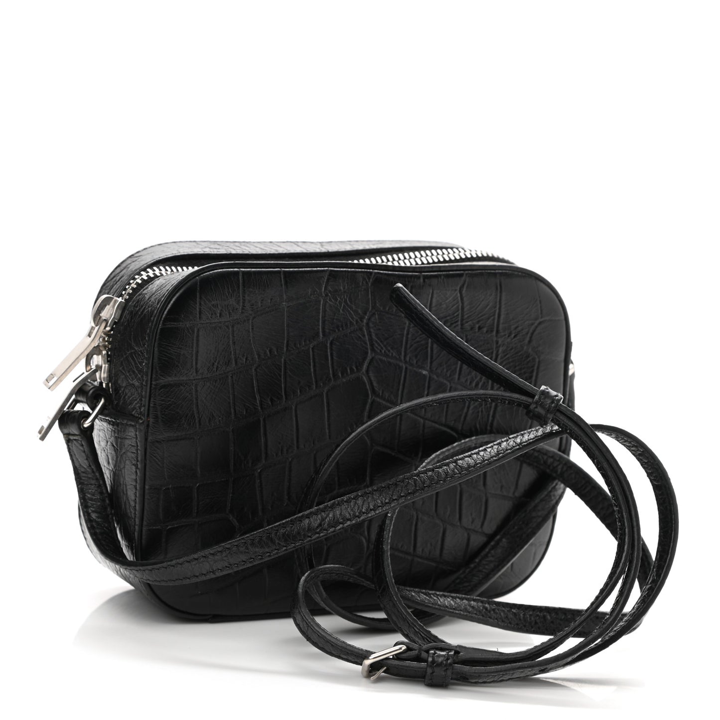 Calfskin Crocodile Embossed Small Classic Monogram Camera Bag Black