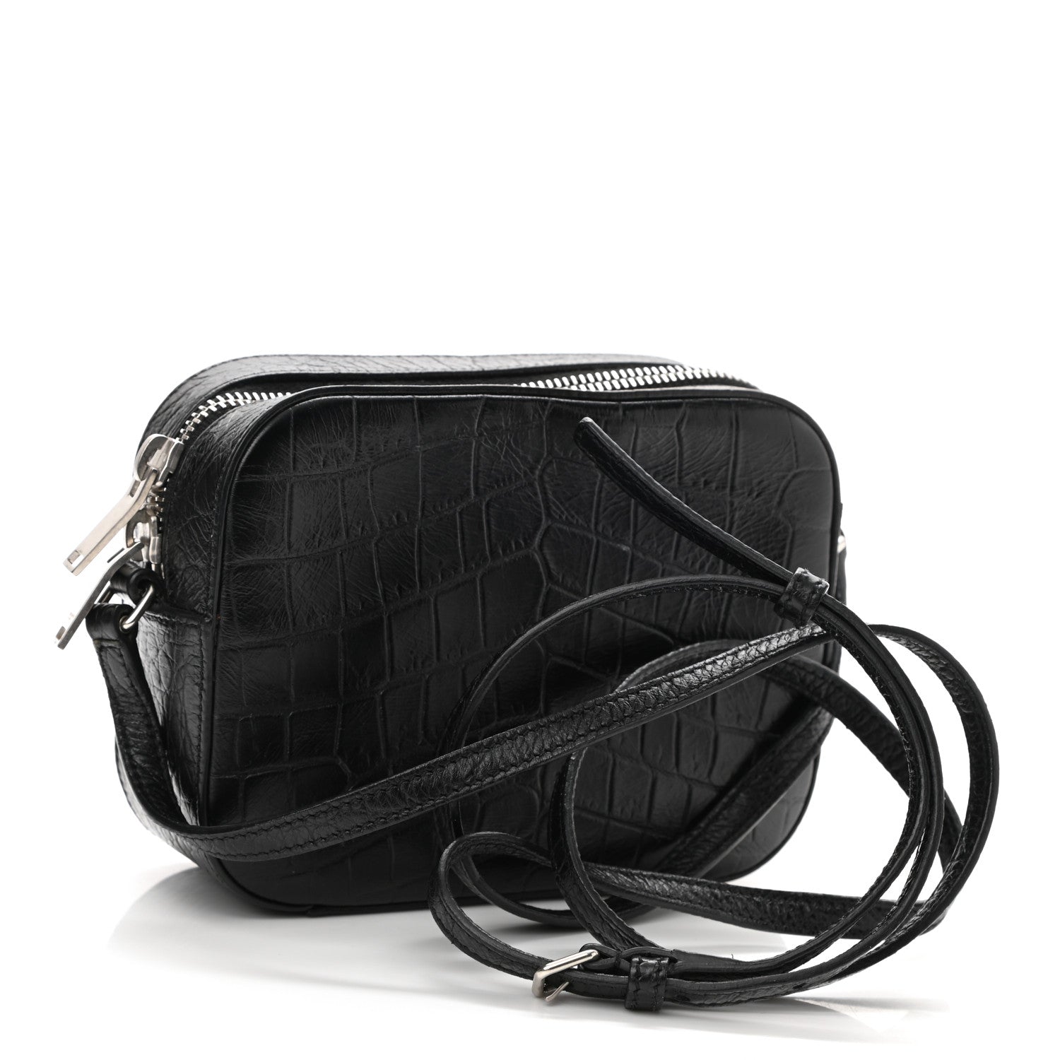 Saint Laurent Calfskin Crocodile Embossed Small Classic Monogram Camera Bag Black 3 of 8