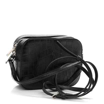 Saint Laurent Calfskin Crocodile Embossed Small Classic Monogram Camera Bag Black 3 of 8
