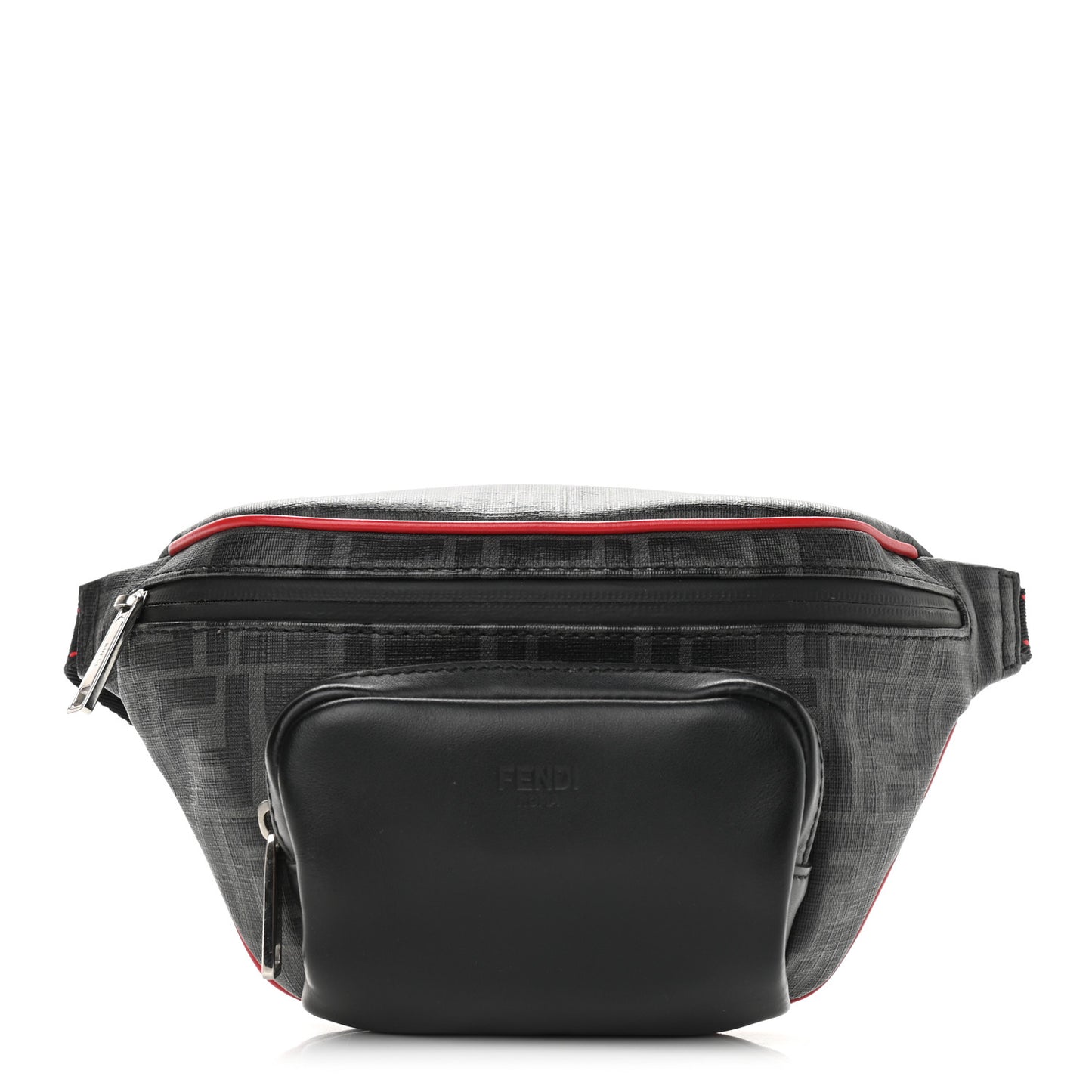 Glazed Fabric Vitello Century FF 1974 Pocket Belt Bag Black Rosso