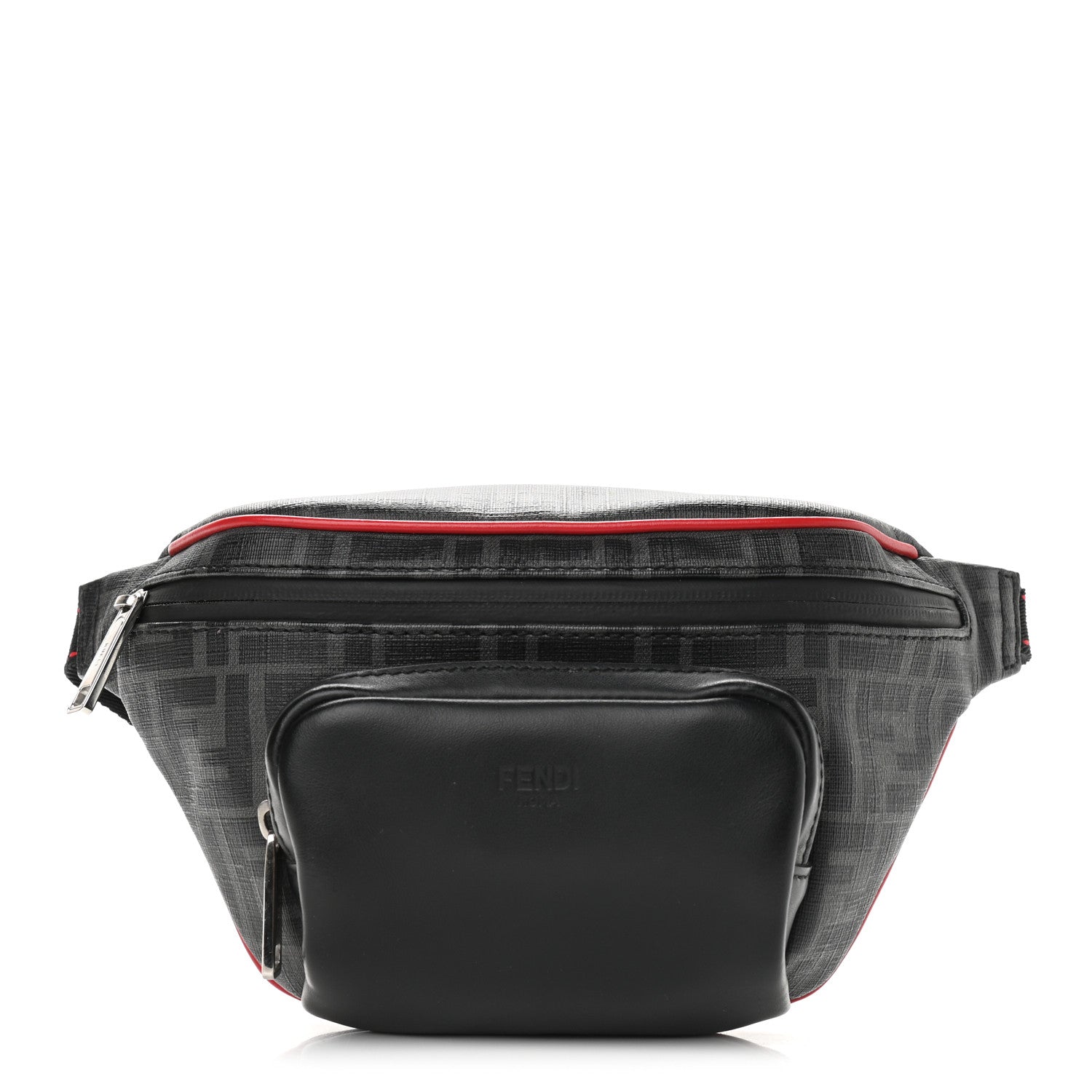 Fendi Glazed Fabric Vitello Century FF 1974 Pocket Belt Bag Black Rosso 1 of 11