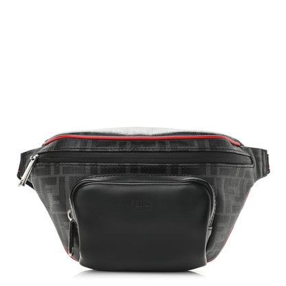 Fendi Glazed Fabric Vitello Century FF 1974 Pocket Belt Bag Black Rosso 1 of 11