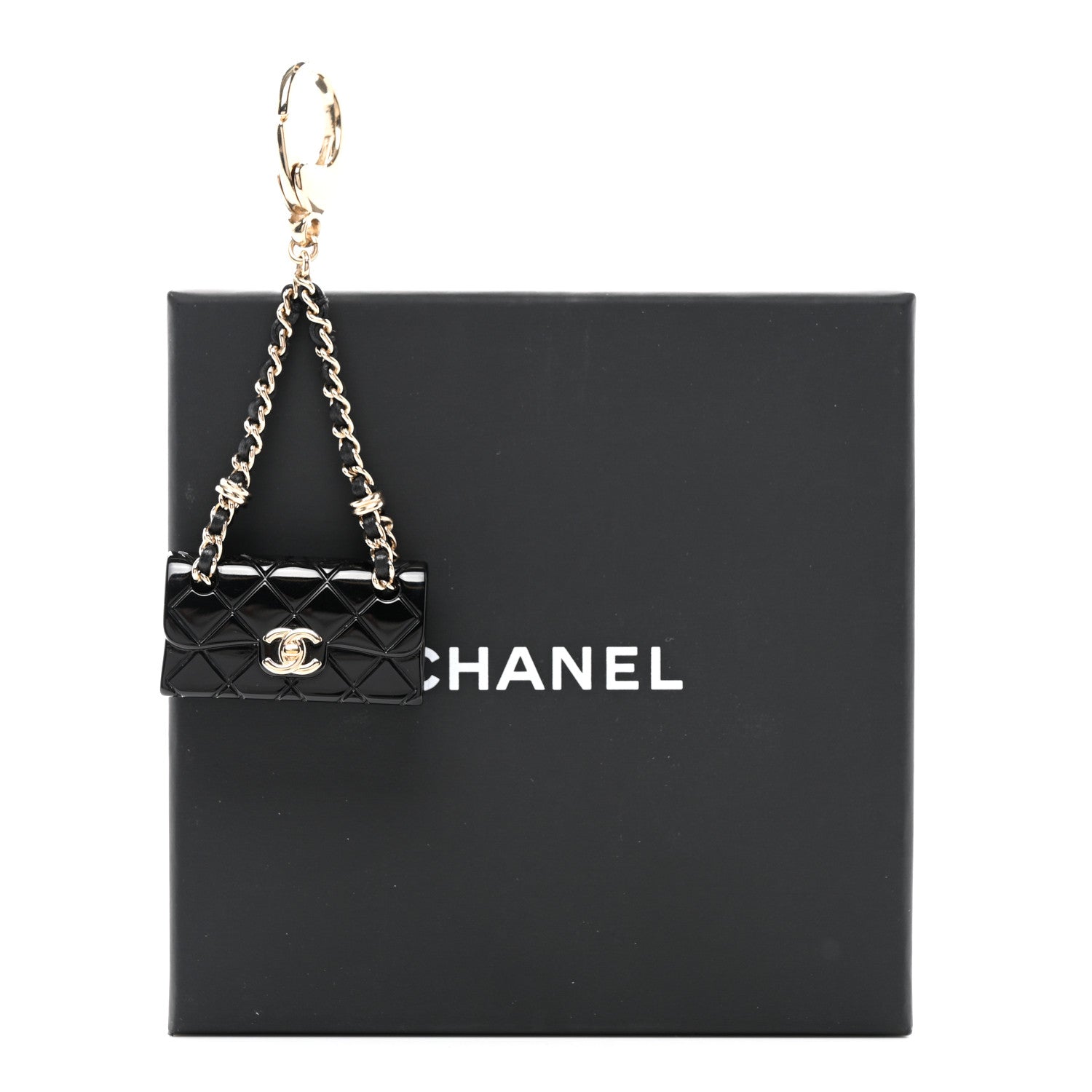 Chanel Calfskin Metal Resin CC Quilted Flap Bag Charm Gold Black 4 of 4