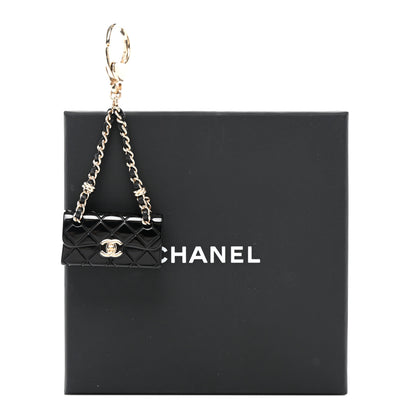 Chanel Calfskin Metal Resin CC Quilted Flap Bag Charm Gold Black 4 of 4