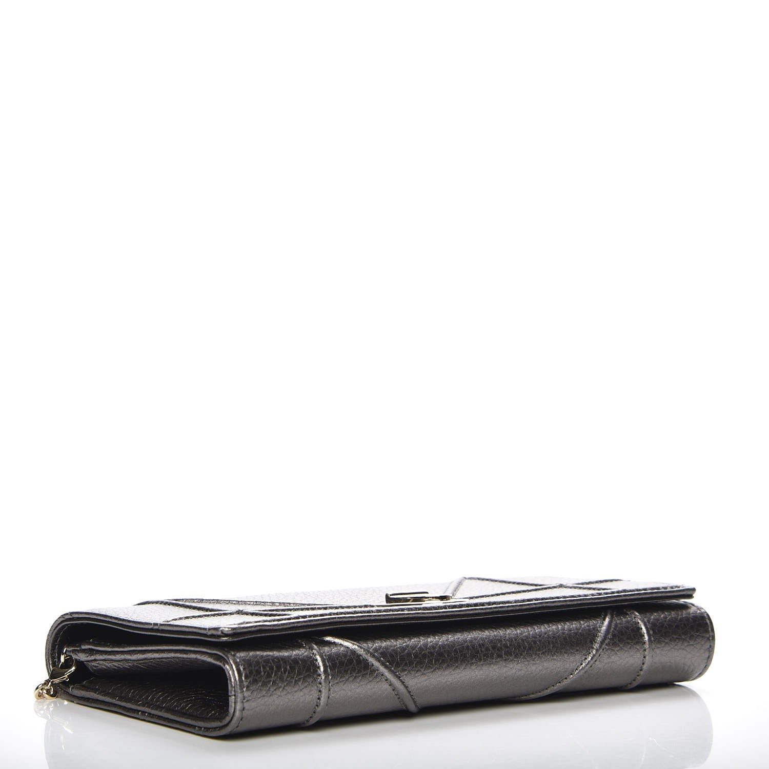 Christian Dior Metallic Grained Calfskin Diorama Croisiere Chain Wallet Gunmetal Grey 4 of 7