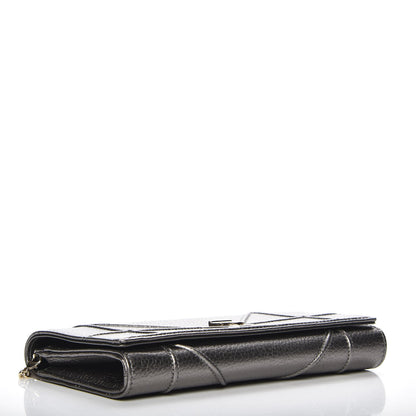 Christian Dior Metallic Grained Calfskin Diorama Croisiere Chain Wallet Gunmetal Grey 4 of 7