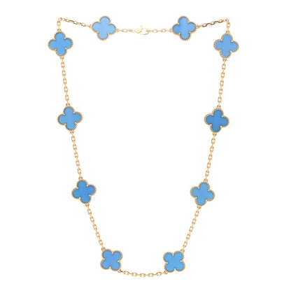 Van Cleef & Arpels 18K Yellow Gold Blue Agate 10 Motifs Vintage Alhambra Necklace 3 of 6