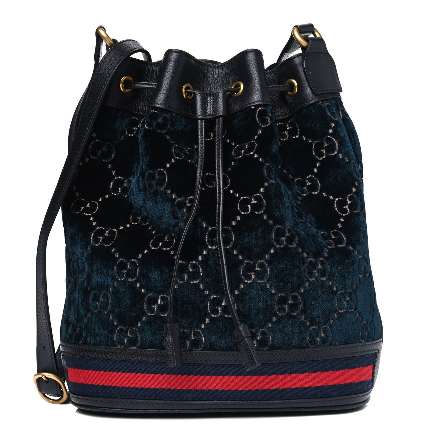 Velvet GG Monogram Web Bucket Bag Blue Beige