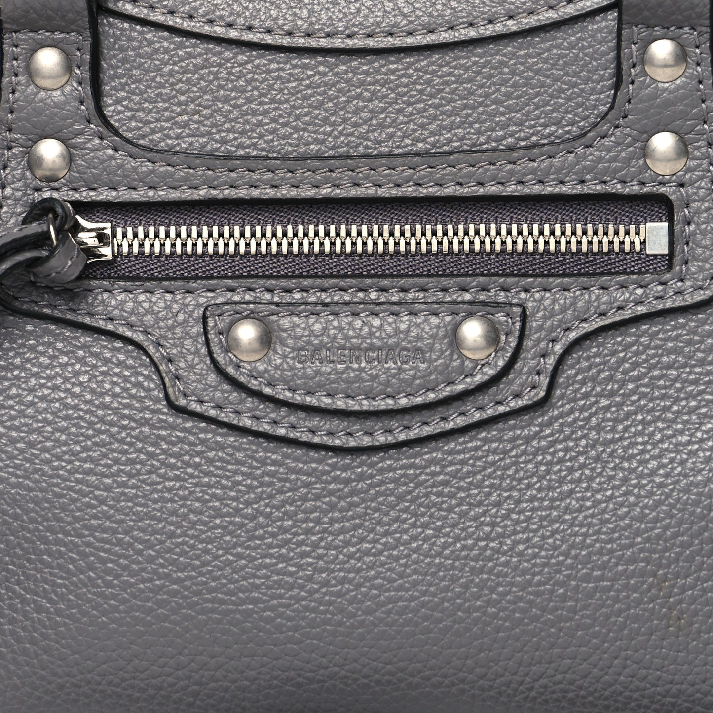 Grained Calfskin Neo Classic Silver Hardware Mini City Dark Grey