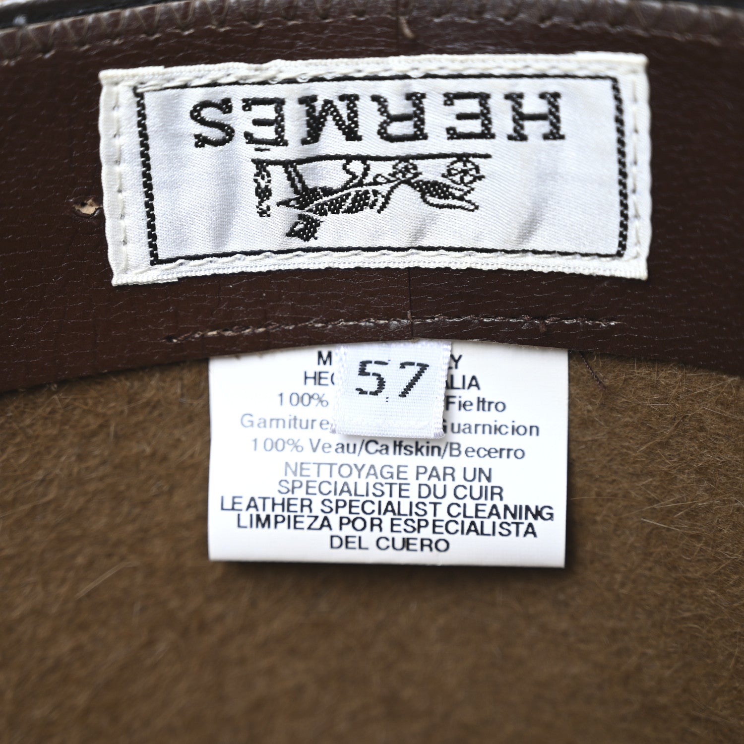Hermes Felt Calfskin Fedora Hat 57 Brown 9 of 9