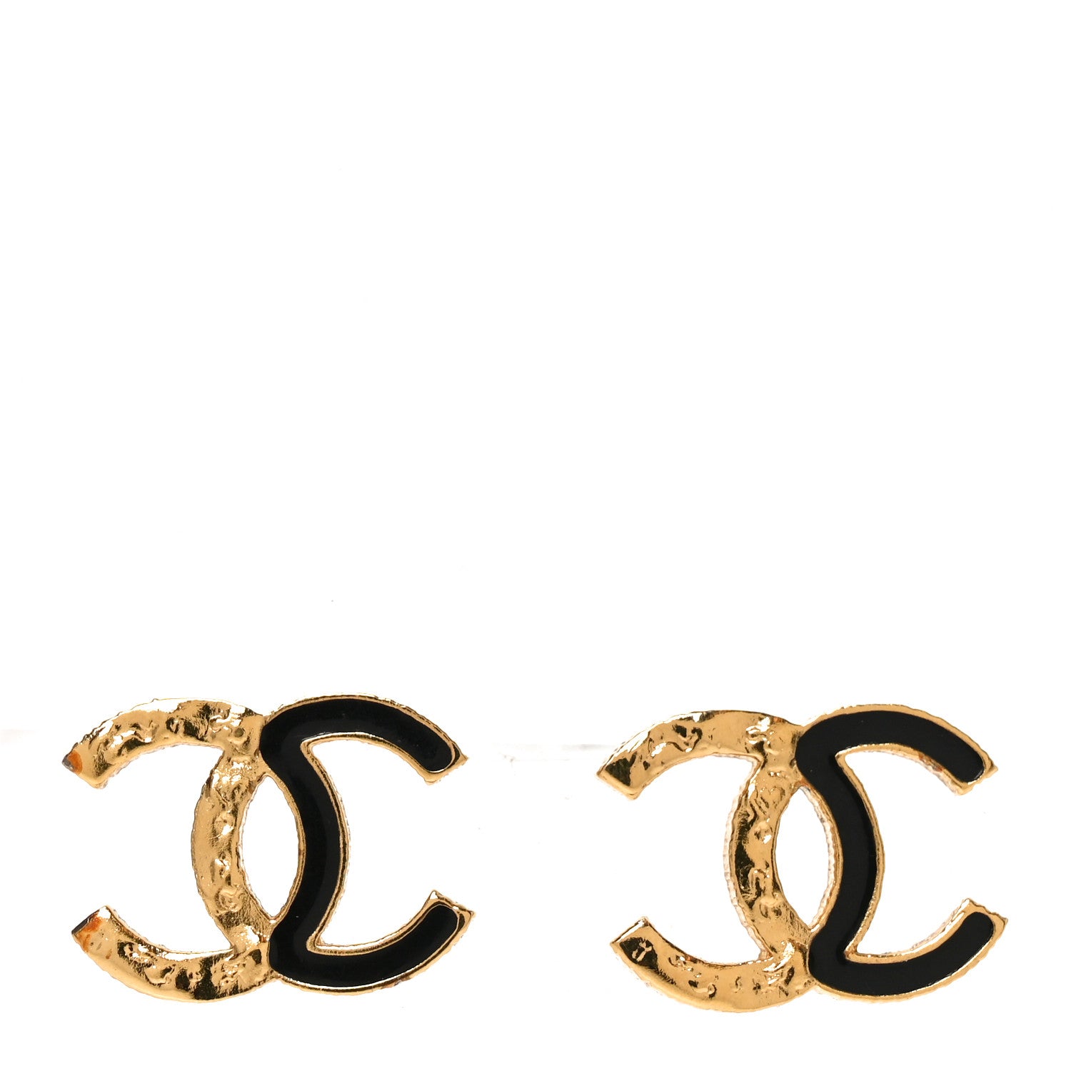 Chanel Enamel CC Earrings Black Gold 1 of 5