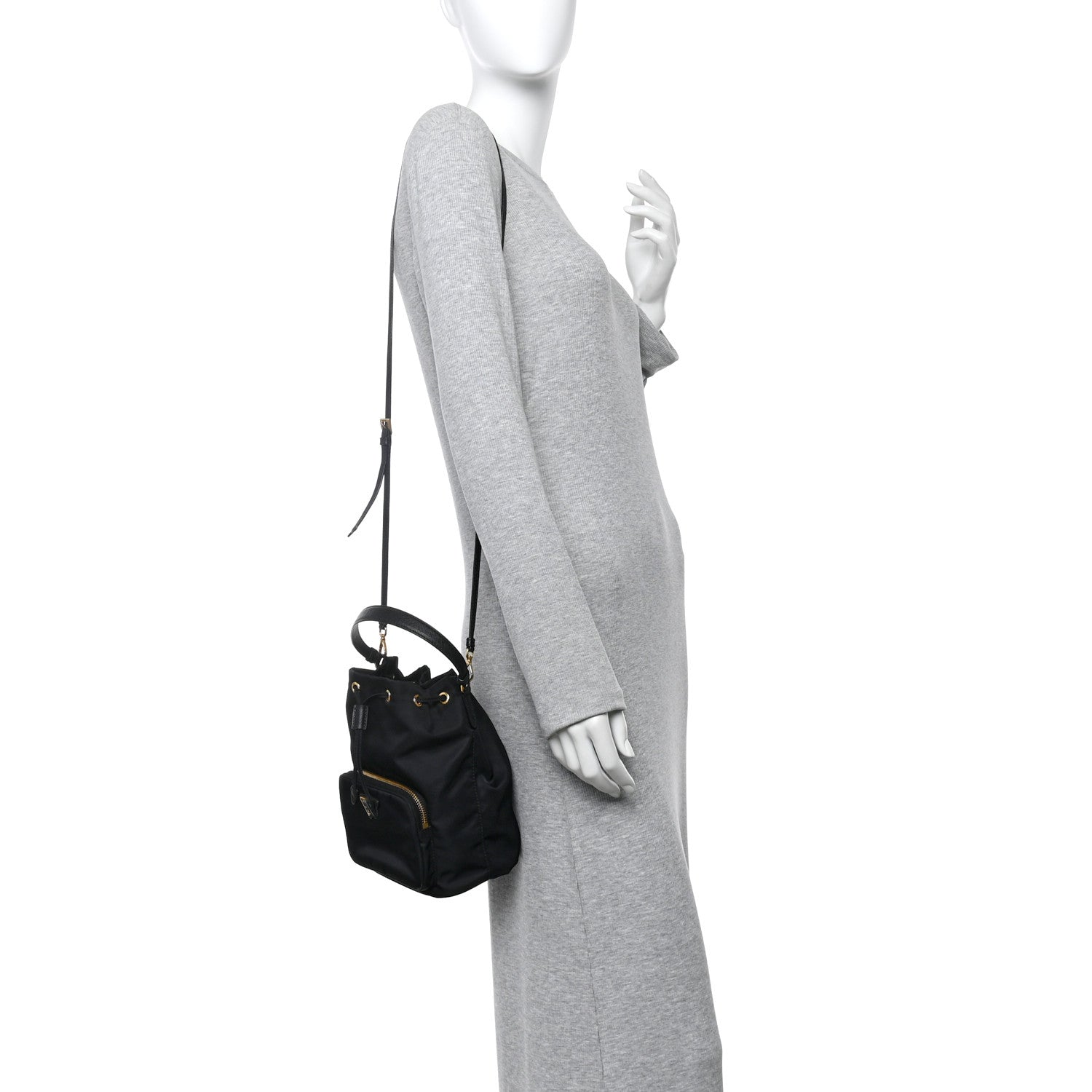 Prada Saffiano Tessuto Nylon Mini Bucket Crossbody Bag Black 2 of 12