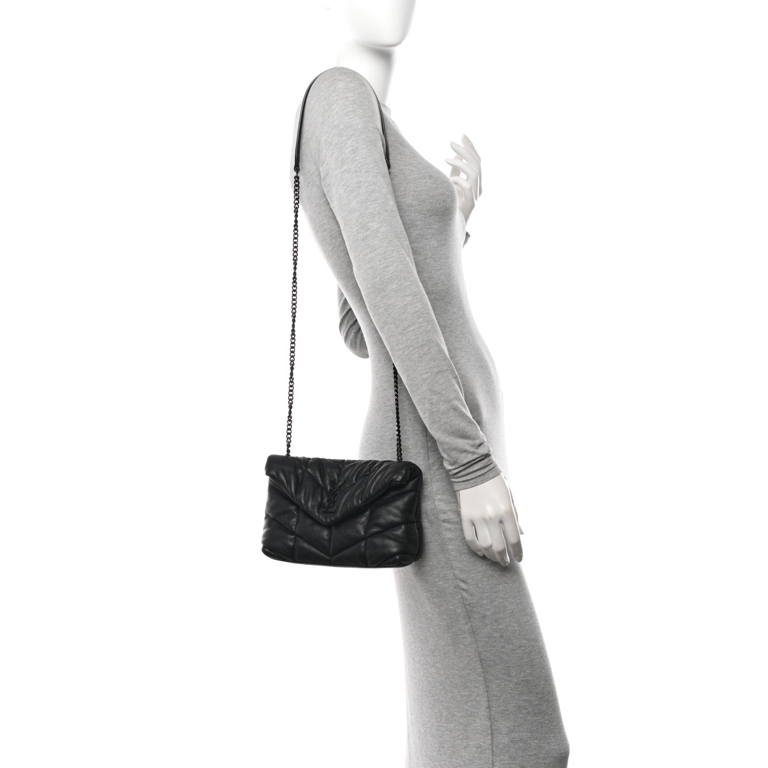 Saint Laurent Calfskin Quilted Toy Loulou Puffer Monogram Monochrome Chain Satchel Black 2 of 10