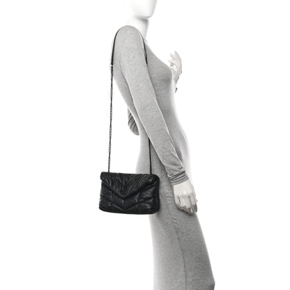 Saint Laurent Calfskin Quilted Toy Loulou Puffer Monogram Monochrome Chain Satchel Black 2 of 10