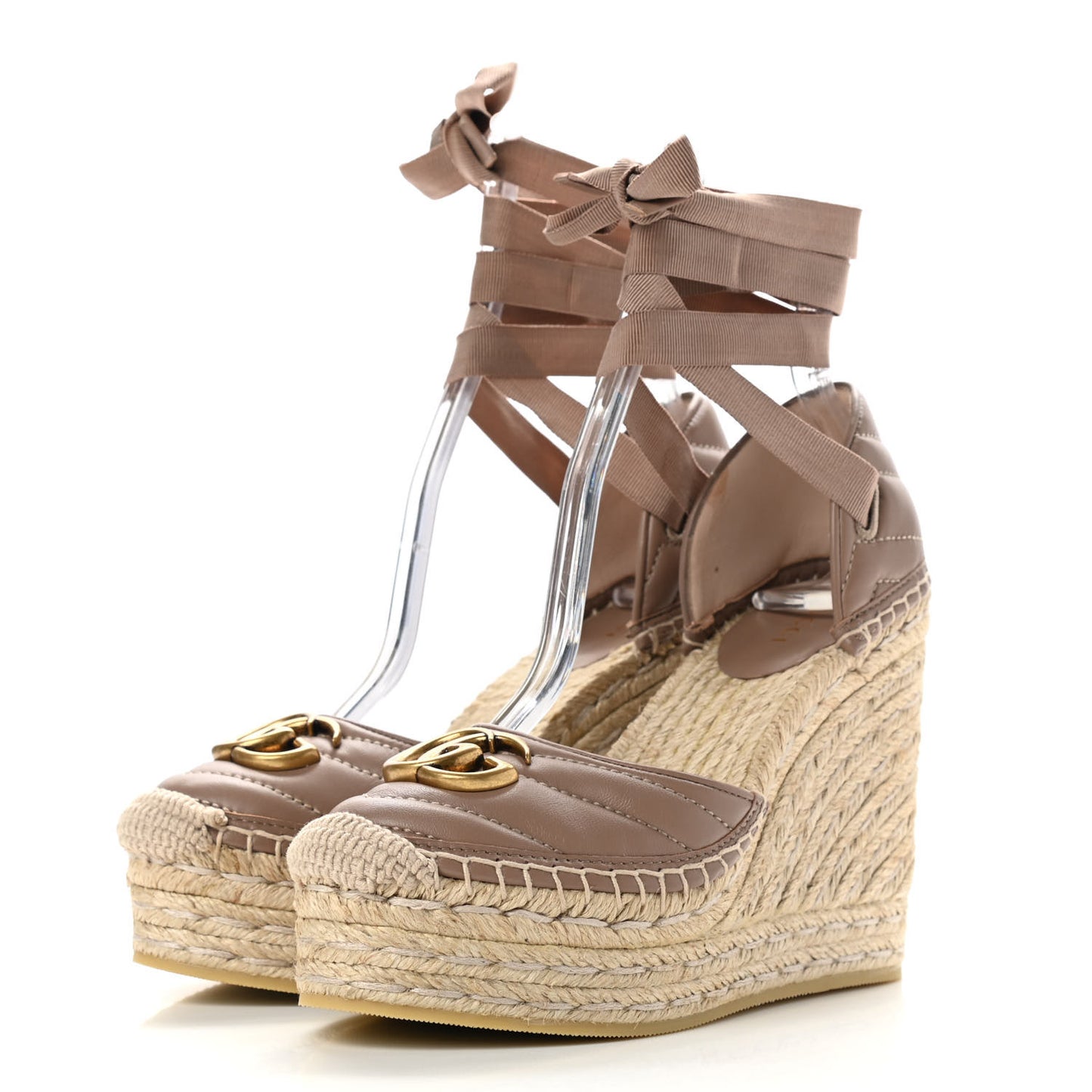 Nappa Matelasse GG Marmont Ankle Wrap Platform 35/120mm Espadrille Wedges 35.5 Porcelain Rose