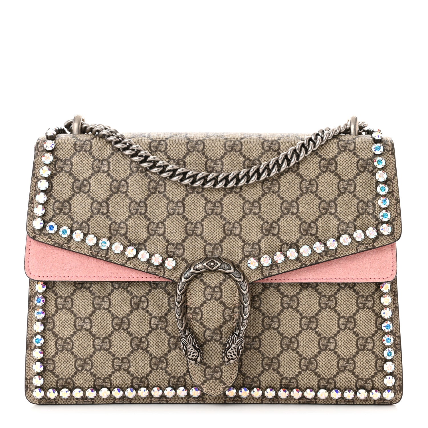 Gucci GG Supreme Monogram Suede Crystal Medium Dionysus Shoulder Bag Beige Ebony Light Peonia 1 of 10