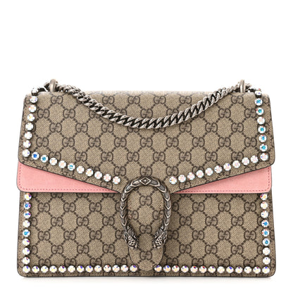Gucci GG Supreme Monogram Suede Crystal Medium Dionysus Shoulder Bag Beige Ebony Light Peonia 1 of 10