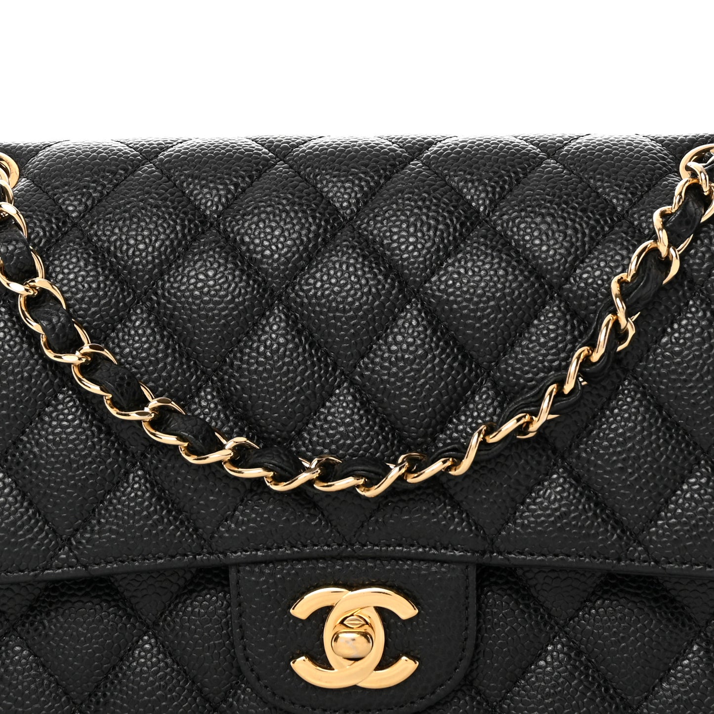 Caviar Quilted Medium Double Flap Black