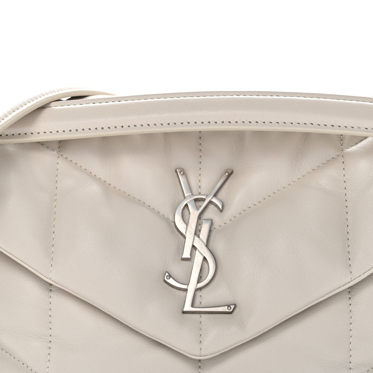 Saint Laurent Lambskin Quilted Small Loulou Puffer Monogram Chain Satchel Blanc Vintage 8 of 11