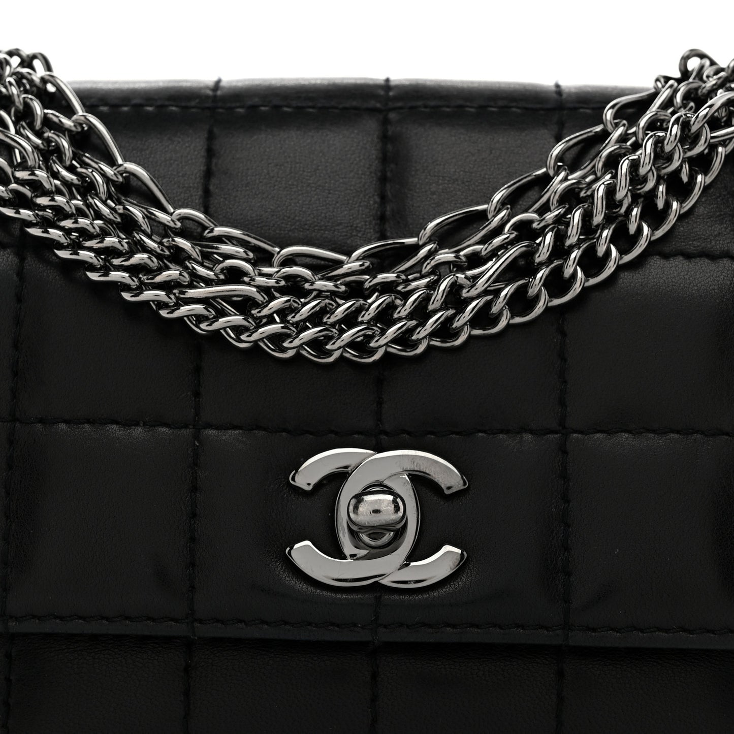 Lambskin Chocolate Bar Quilted Lambskin 4 Chain Flap Black
