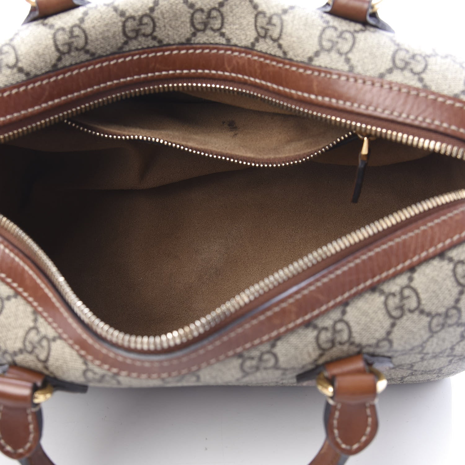Gucci GG Supreme Monogram Cuoio Toscano Small Boston Beige Ebony Cuir 6 of 12