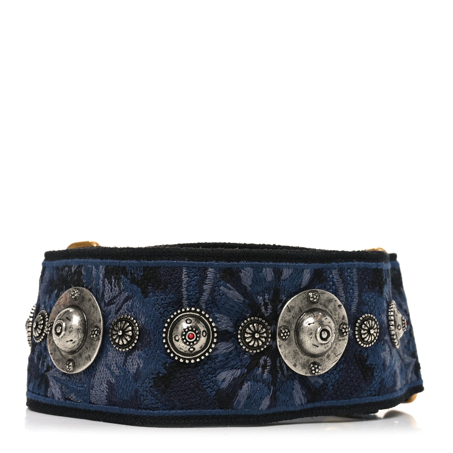 Canvas Embroidered Studded KaleiDiorscopic Shoulder Strap Blue
